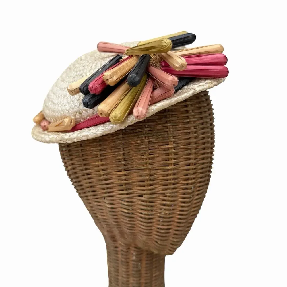Vintage 1940’s Straw Tilt Hat Very Avant Garde Chic